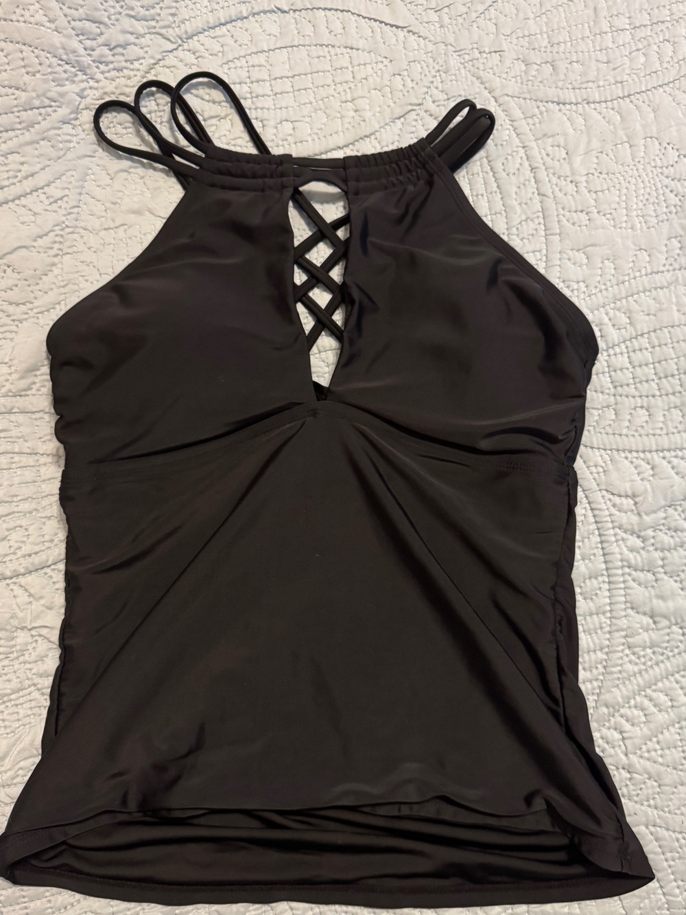 Black Halter Swim Top with Crisscross Straps